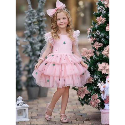 Frosted Pink Candy Cane Christmas Ruffled Tutu Dress Mia Belle Girls, Pink, 7 | Target