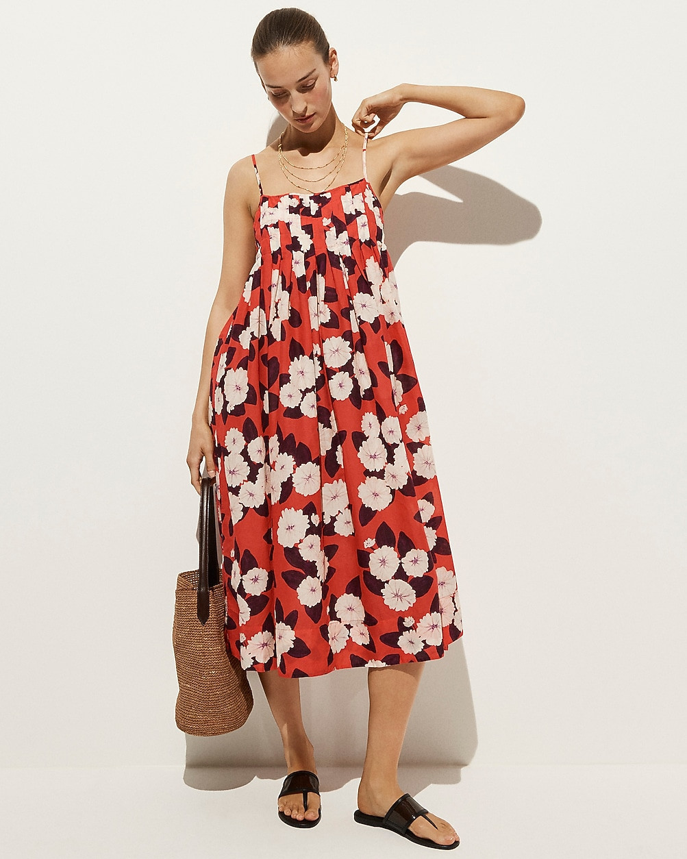 Pleated empire-waist dress in peony print | J. Crew US