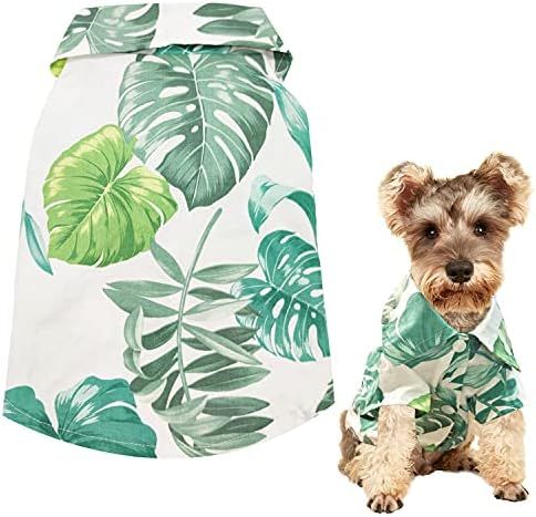 LKEX Dog Shirt Hawaiian Puppy Clothes, Leaf Printed Lapel Vest Summer Polo T-Shirt Pet Apparel Dog C | Amazon (US)