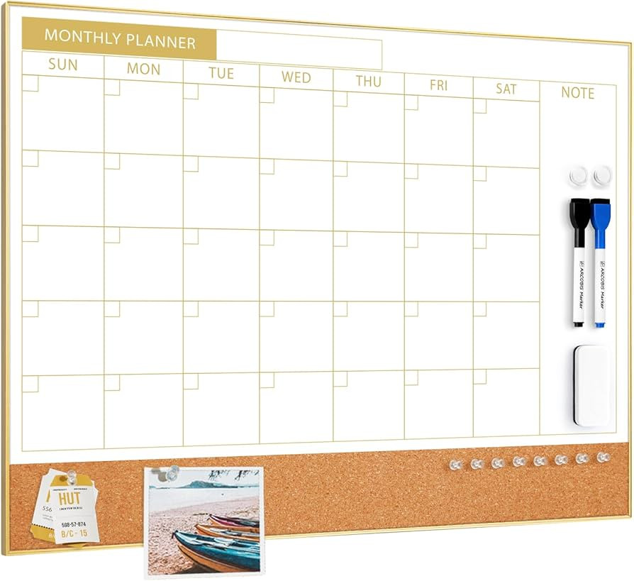 ARCOBIS Dry Erase Calendar Whiteboard Cork Board Combo, 24"x18" Magnetic White Board Calendar Dry... | Amazon (US)