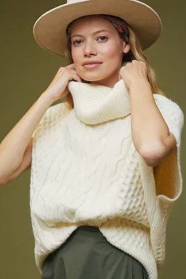 Cable-Knit Turtleneck Poncho Sweater | Anthropologie (US)