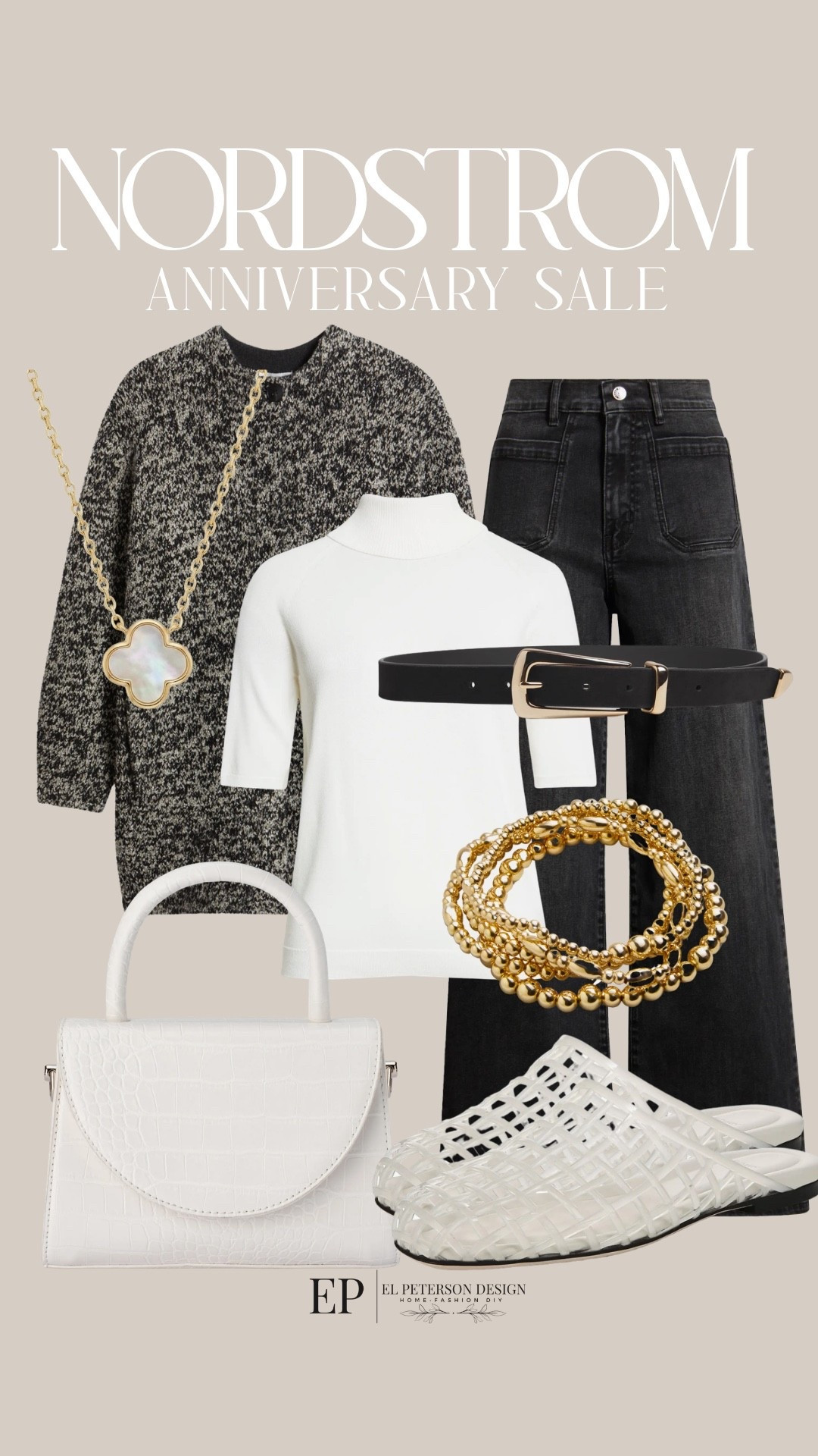Nordstrom Anniversary Sale
Cardigan 
Jeans
Shirtsleeve turtle neck
Best
Bracelet
Purse
Necklace
Jelly shoes

#LTKSaleAlert
