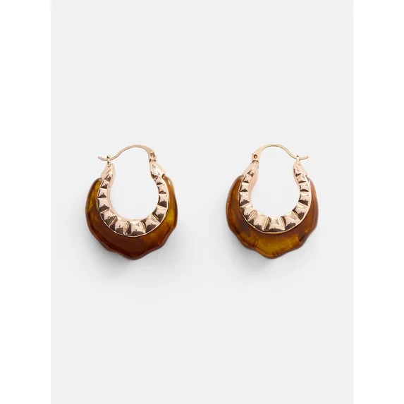 Scenario Women's Gold-Tone Brown Swirl Textured Hoop Earrings | Walmart (US)