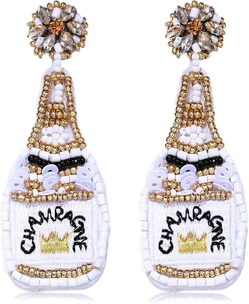 Beaded Champagne Bottle Earrings for Women Handmade Bead Champagne Drop Dangle Earring Statement ... | Amazon (US)