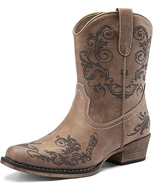 DREAM PAIRS Women's Cowboy Cowgirl Western Ankle Boots Low Chunky Heels Square Toe Fall Short Boo... | Amazon (US)