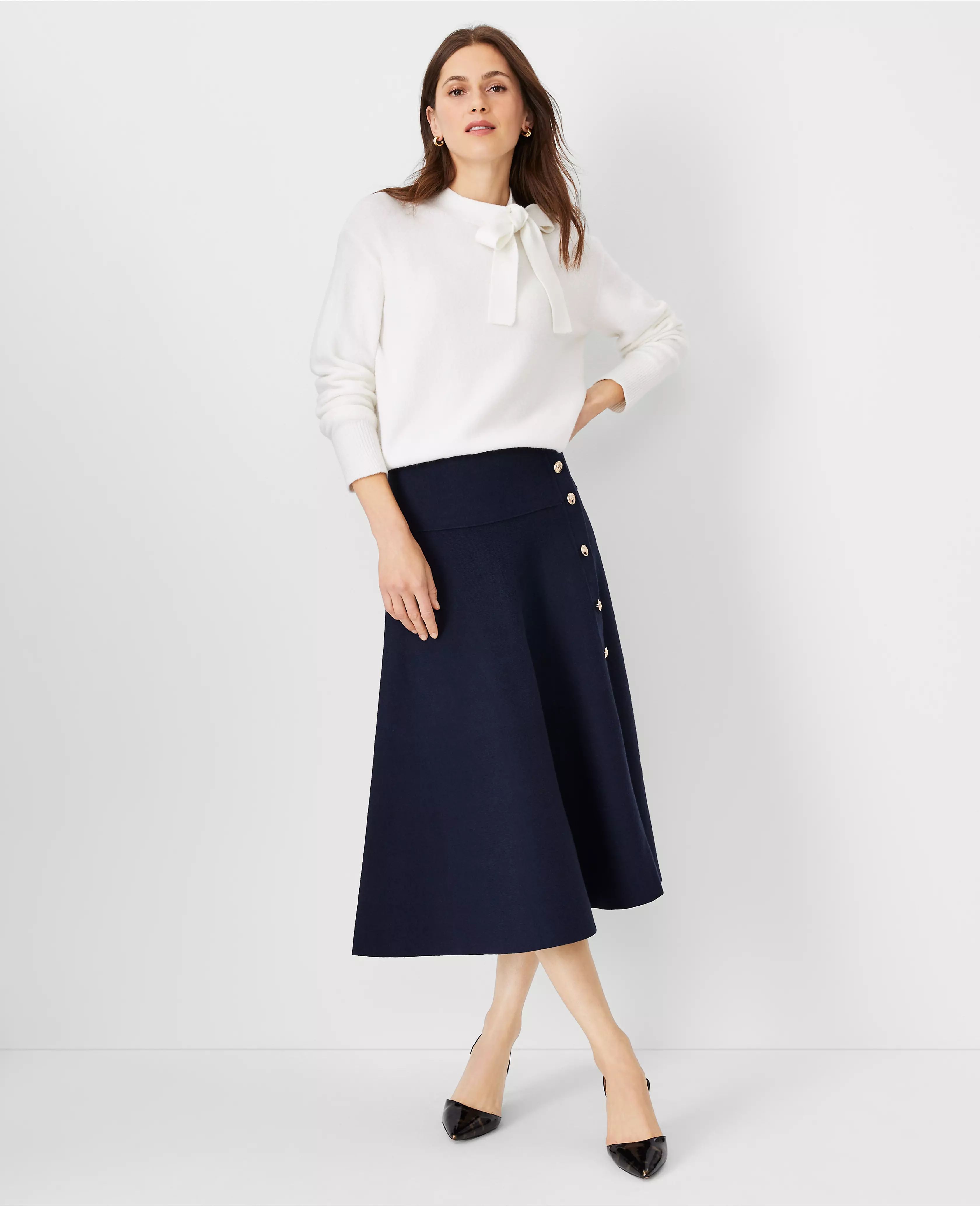 Side Button Flare Skirt | Ann Taylor (US)