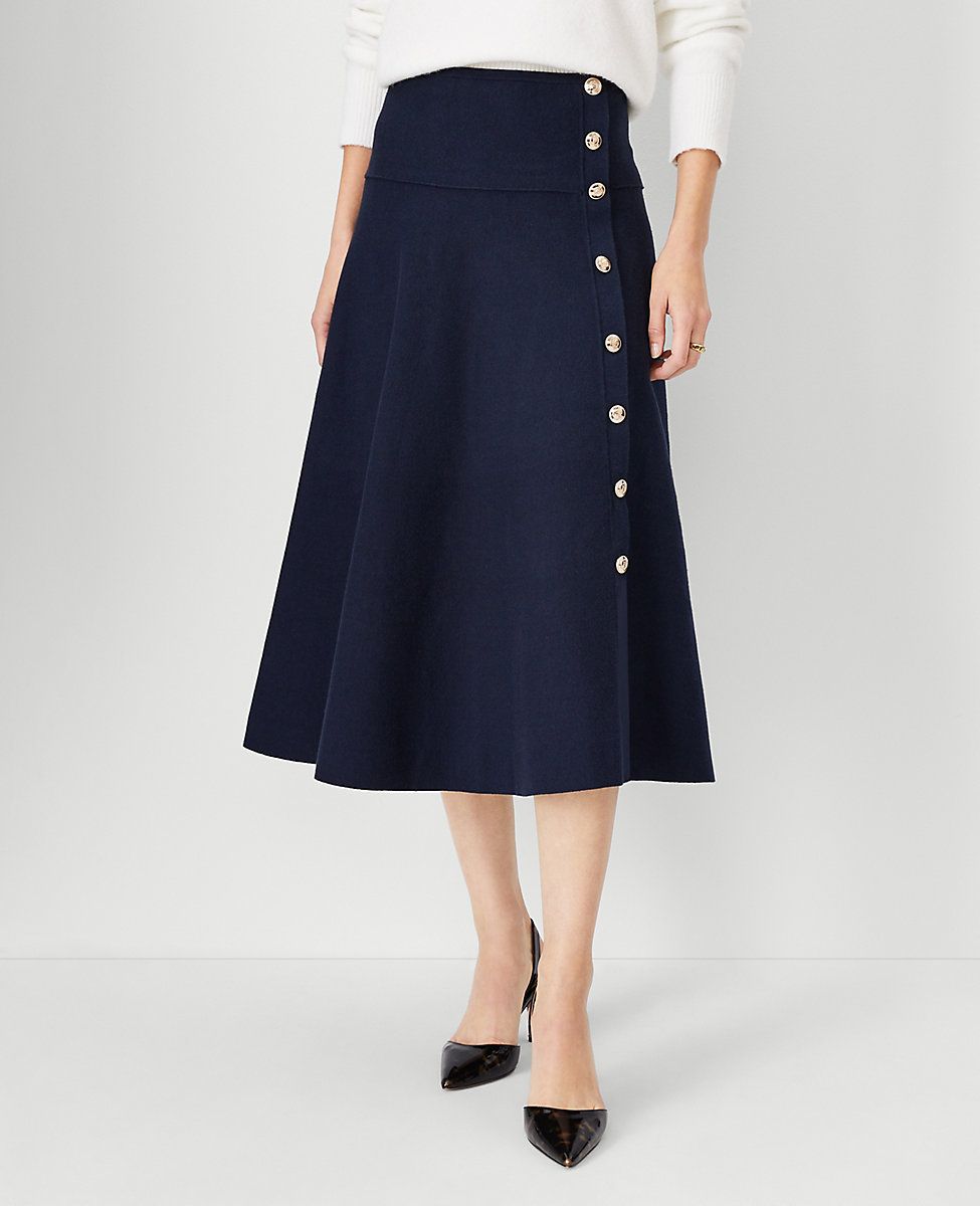Side Button Flare Skirt | Ann Taylor (US)