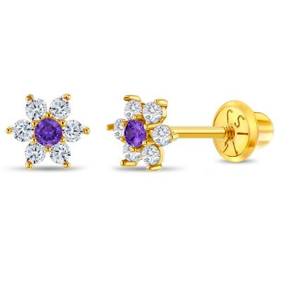 Girls' Flower Cluster Screw Back 14k Gold Earrings - Purple - In Season Jewelry | Target