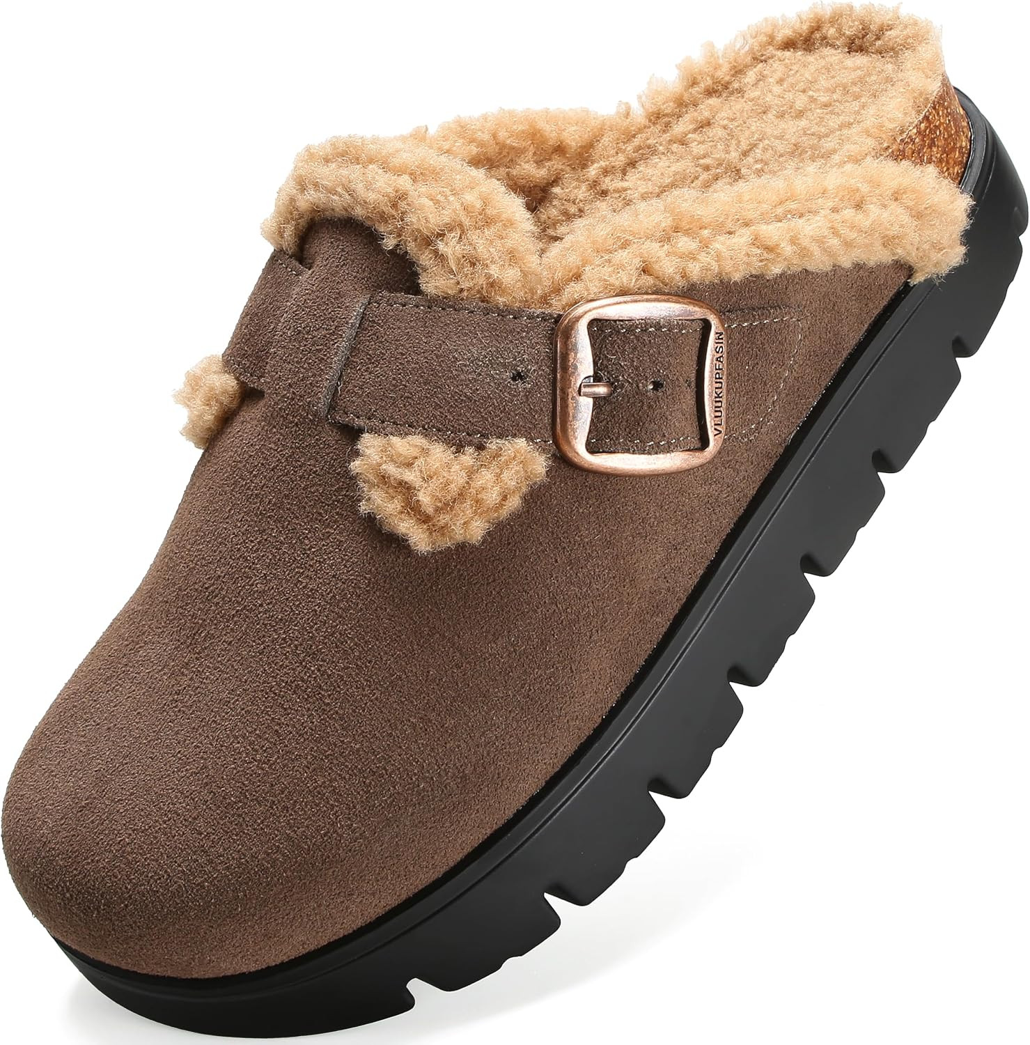 Women Shearling Platform Clogs Suede Mule Buckle Garden Shoes | Amazon (US)