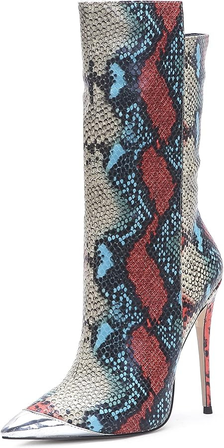 UP2STEP Women Vintage Snake Skin Printed Vegan Leather Boots Metal Pointed Toe Stiletto High Heel... | Amazon (US)