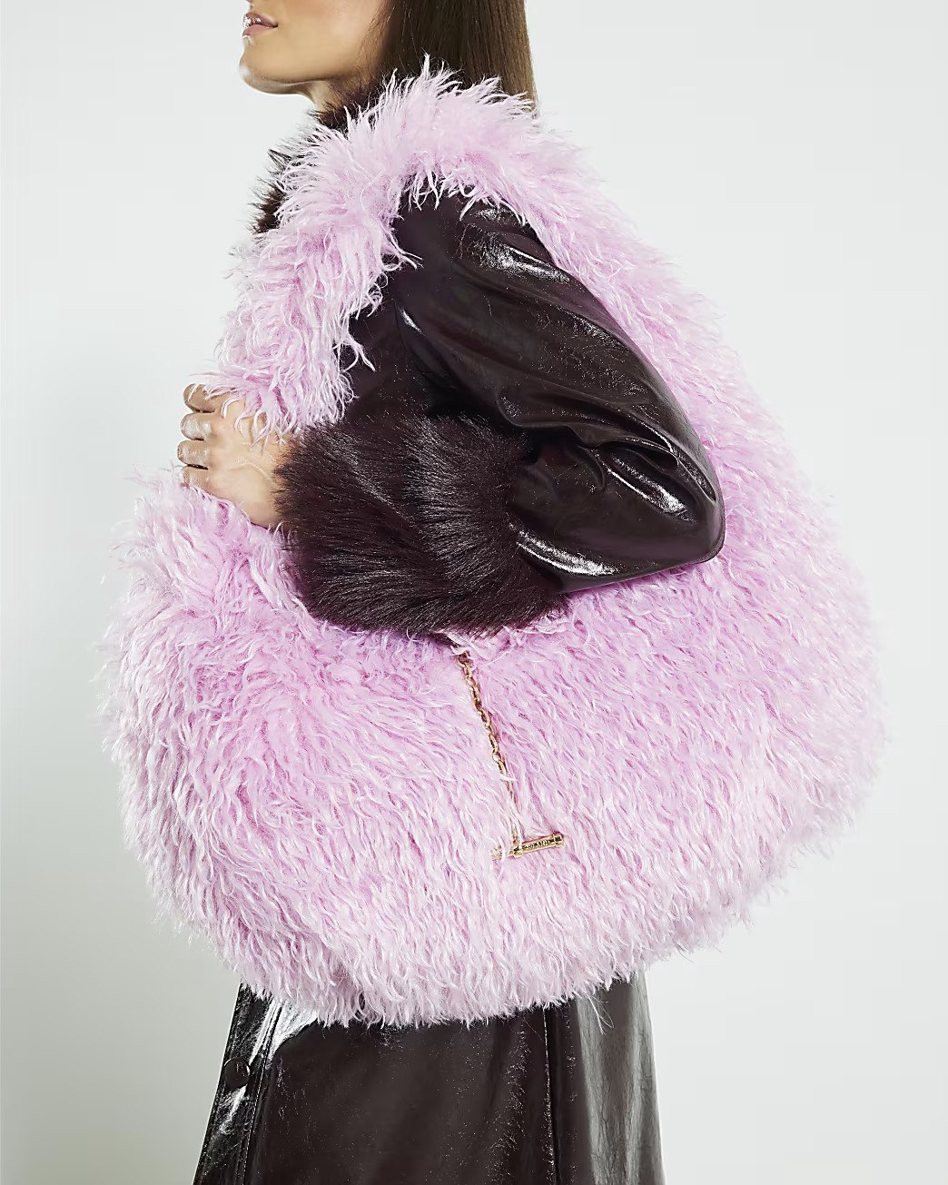 Pink Faux Fur Shoulder Bag | River Island UK & IE