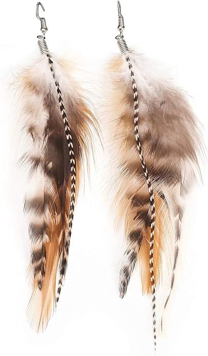 lureme Bohemian Multicolor Pheasant Feathers Dangle Earrings Handmade Natural Feather Earrings (e... | Amazon (US)