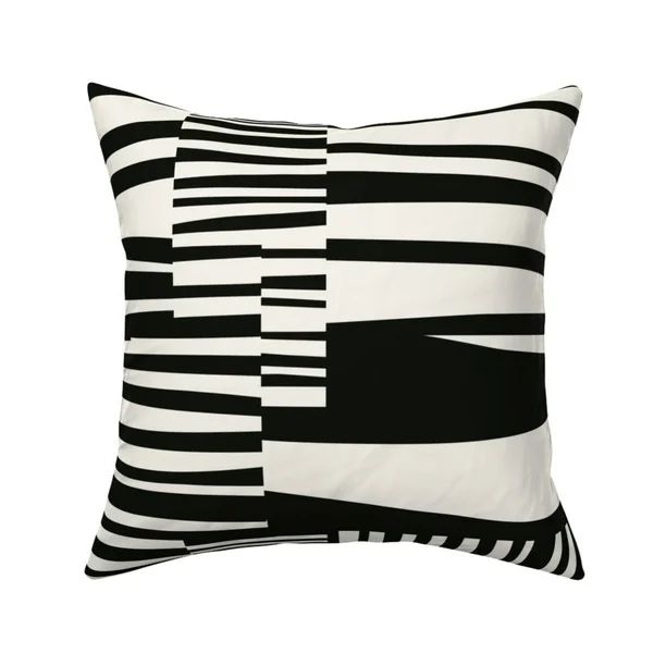 Square Throw Pillow, 18", Linen Cotton Canvas - Stripes Black Cream Monochrome Abstract Minimalis... | Walmart (US)
