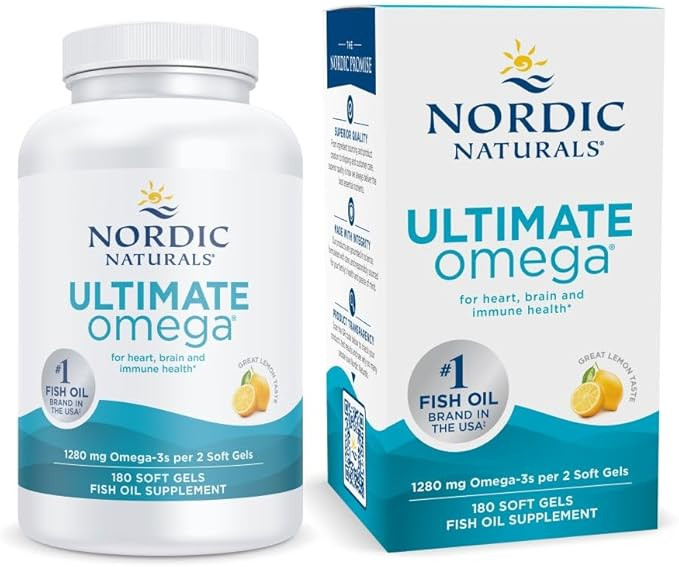 Nordic Naturals Ultimate Omega, Lemon Flavor - 180 Soft Gels - 1280 mg Omega-3 - High-Potency Ome... | Amazon (US)