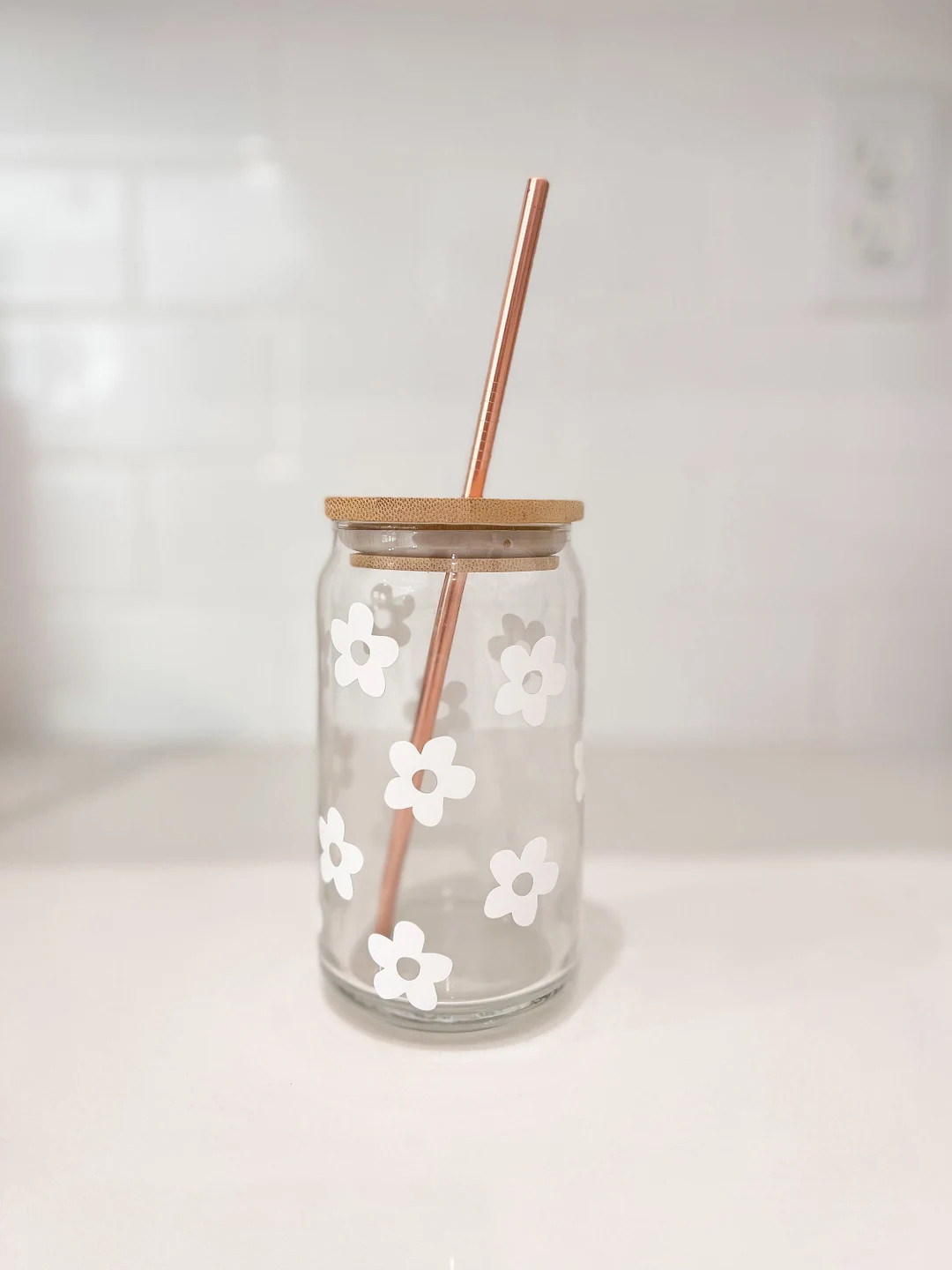 Daisy Glass Can Iced Coffee Cup Soda Glass Summer Vibes Spring Flowers Retro - Etsy | Etsy (US)