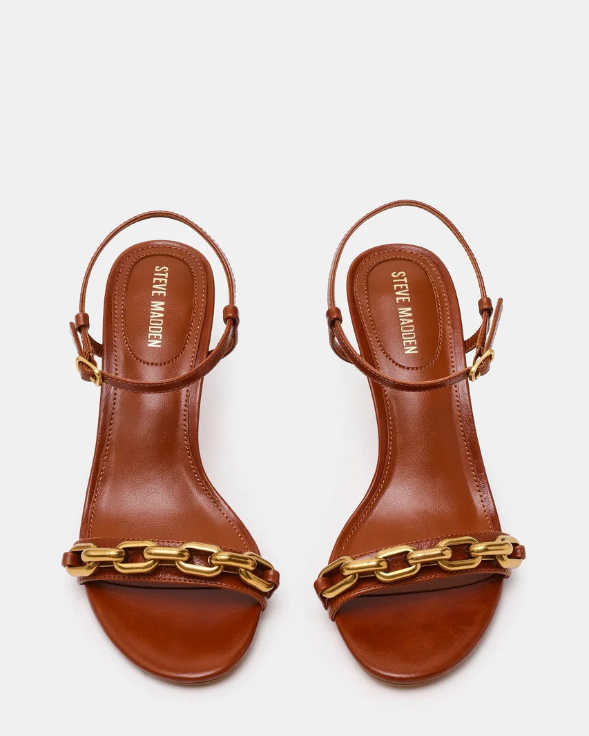 RIVENA Cognac Leather Gold Detail Women's Heel | Steve Madden (US)