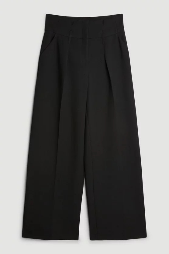 Compact Stretch Darted Wide Leg Trousers | Karen Millen | Karen Millen UK + IE + DE + NL