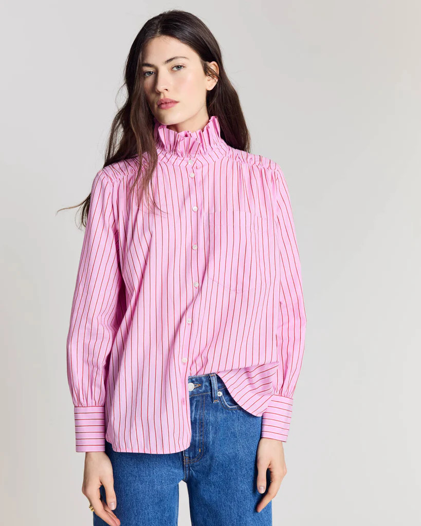 Léonor shirt with pink and red stripes | Balzac Paris US