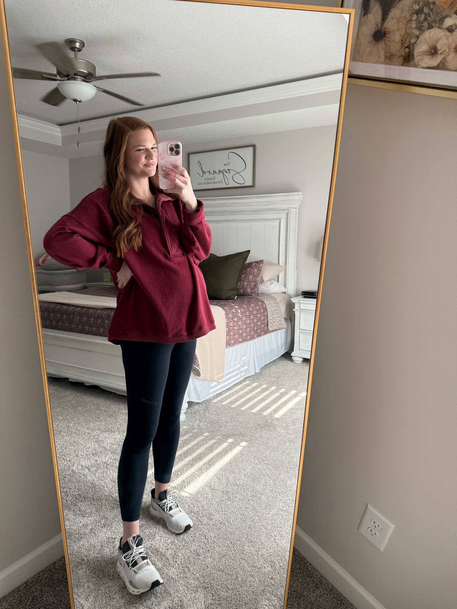Aerie oversized pullover for fall and winter. I’m wearing a size large for length and the bump! 38 weeks pregnant. Maternity style. Third trimester outfits. Comfy fall clothes. Amazon maternity leggings  

#LTKFindsUnder50 #LTKActive #LTKBump