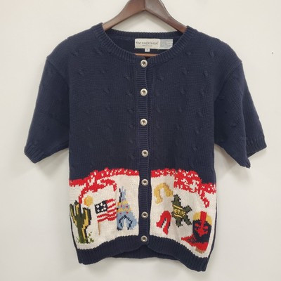 Pre-loved PartnerVintage Eagles Eye Womens Short Sleeve Cardigan Size S Ranch Western Novelty | eBay US