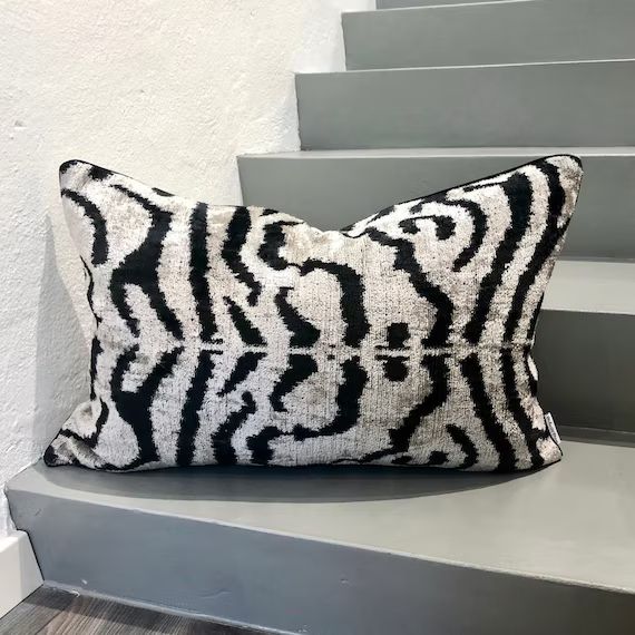 Velvet Ikat Cushion White Zebra  Velvet Ikat Pillow White | Etsy | Etsy (US)