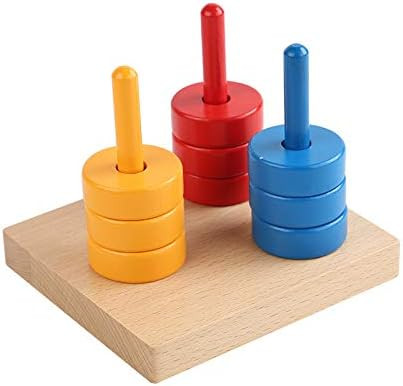 Adena Montessori Sorting Stacking Toy for Toddlers Colored Discs on 3 Colored Dowels | Amazon (US)