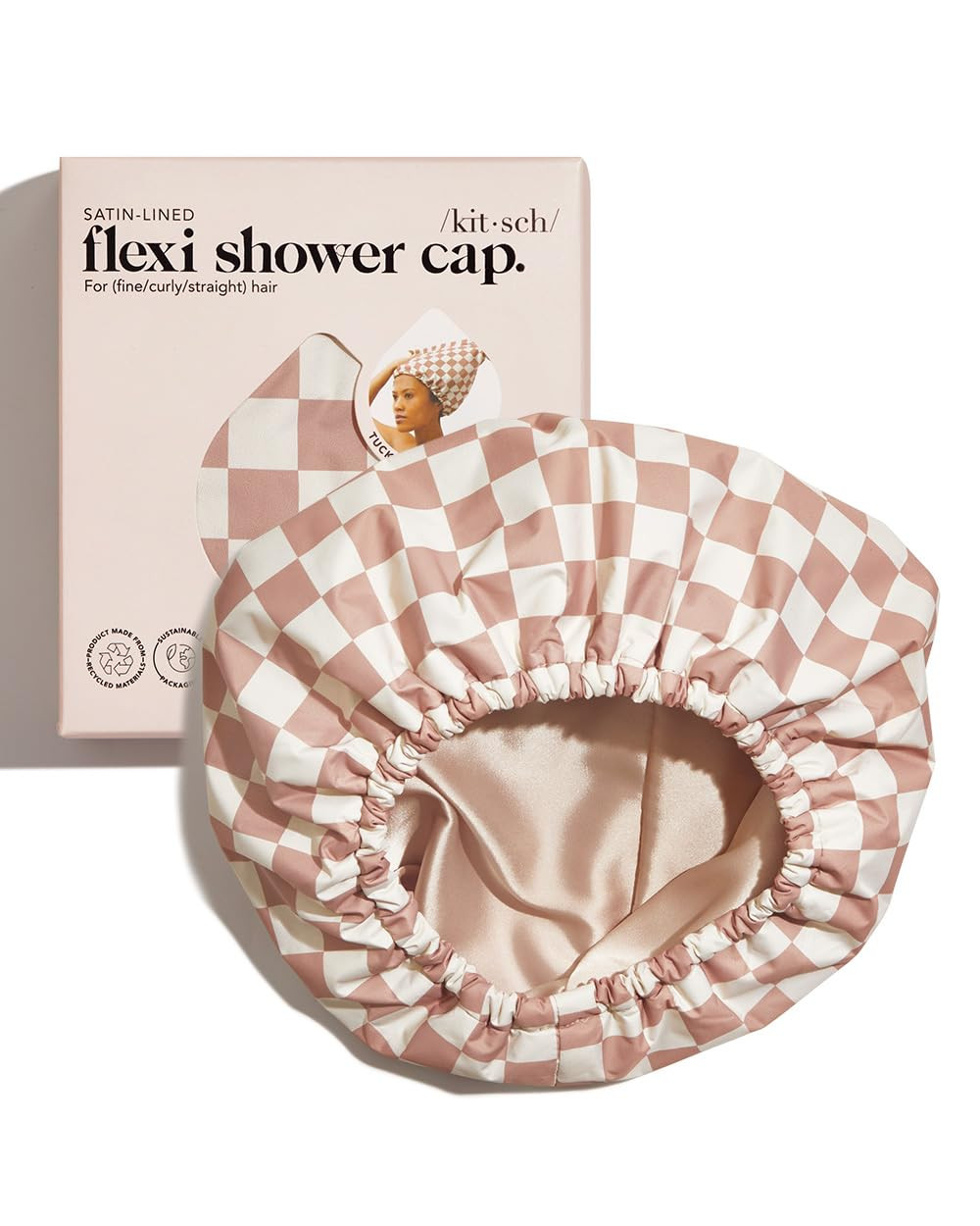 Kitsch Luxury Shower Cap for Women Waterproof - Flexi Satin Lined Shower Cap, Reusable Shower Cap... | Amazon (US)