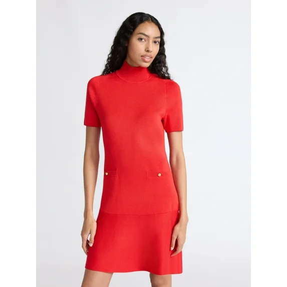 Free Assembly Women's Mock Neck Sweater Dress with Short Sleeves, Sizes XS-XXL | Walmart (US)