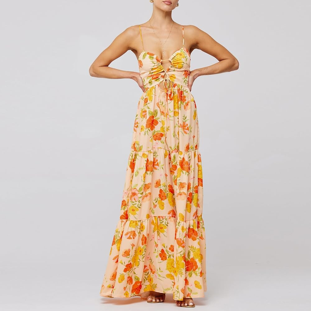 Women Boho Graphic Cami Maxi Dress Spaghetti Strap Flowy Long Beach Sun Dress Summer Vacation Flo... | Amazon (US)