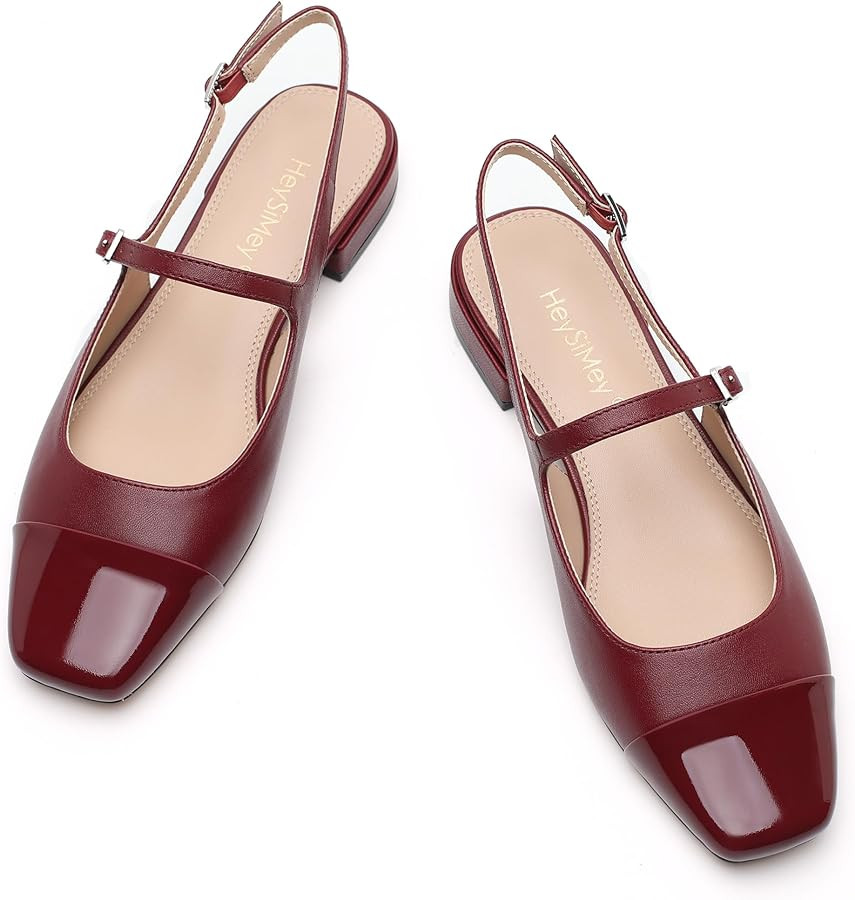 Womens Slingback Flats Pointed Closed Toe Genuine Leather Flat with Buckle Strap Sandals Slip On Low Heel Sandals | Amazon (US)