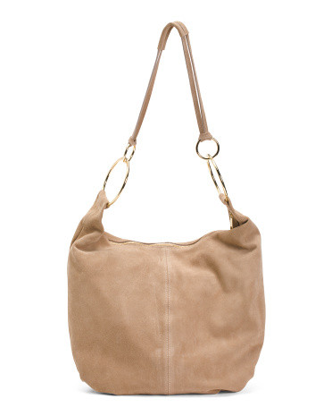 Made In Italy Suede Hobo With Circle Handle Detail | TJ Maxx