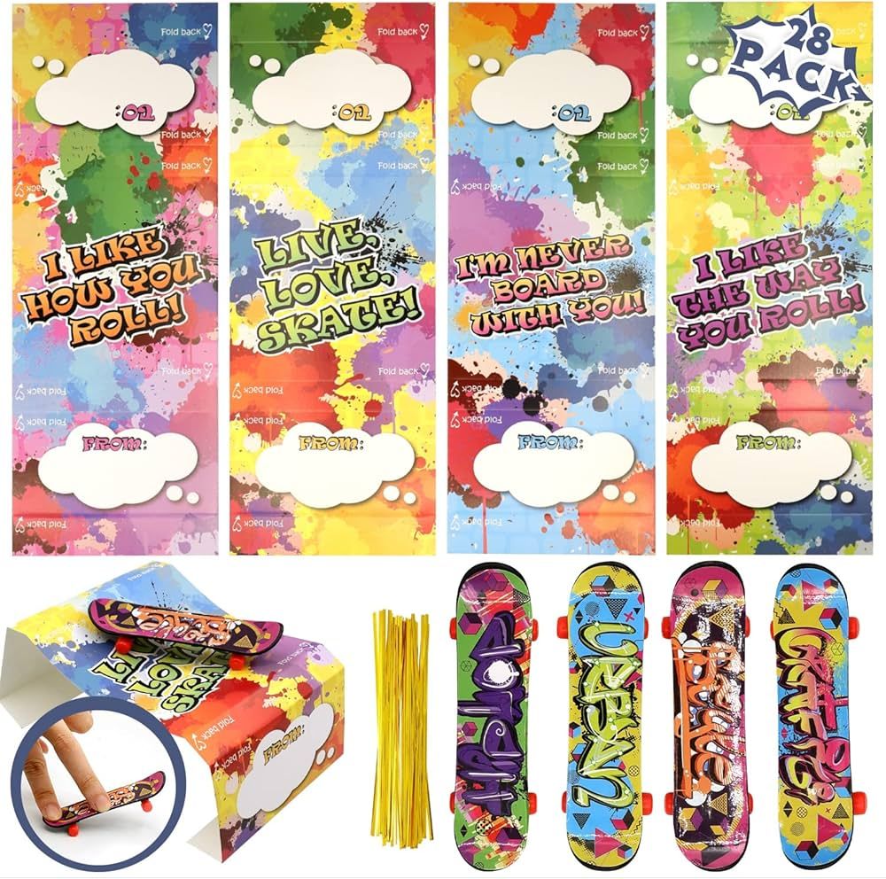 GoForward 28 Pcs Valentines Day Cards for Kids with Finger Skateboards, Valentine Classroom Gifts... | Amazon (US)