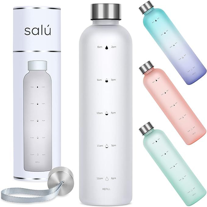 Salú 32 oz Water Bottle w/Time Marker, White, Motivational Measurements w/Time & Volume, BPA-Fre... | Amazon (US)