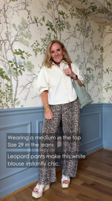 This cream cropped jacket and leopard-print wide-leg pants make an easy statement outfit. The neutral pieces keep the print feeling polished, while the platform sandals add a casual finish.

💡 LTK MADE EASY
❤️ Heart = Support my posts!
🔖 Save = Get sale & restock alerts
📋 Lists = Keep favorites organized
📲 Share = Send lists and products to a friend. Hello, Christmas List!
💬 Comment = Ask me anything about what I'm wearing.:-)

#LTKootd #LTKTravel #LTKOver40
