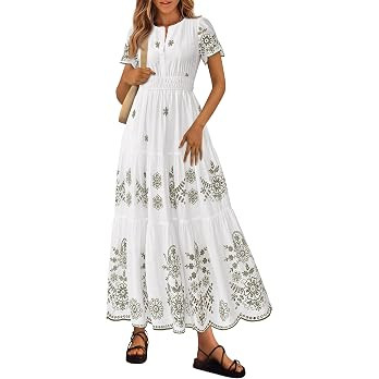 PRETTYGARDEN Summer Dresses for Women 2026 Floral Boho Maxi Spring Casual Short Sleeve V Neck Ela... | Amazon (US)