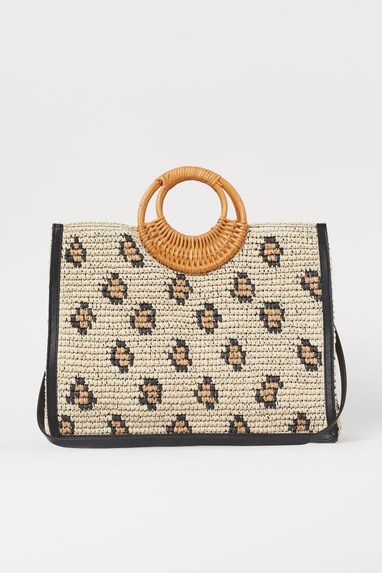 Shopper in braided paper straw with two wooden handles at the top and a narrow, detachable should... | H&M (UK, MY, IN, SG, PH, TW, HK)
