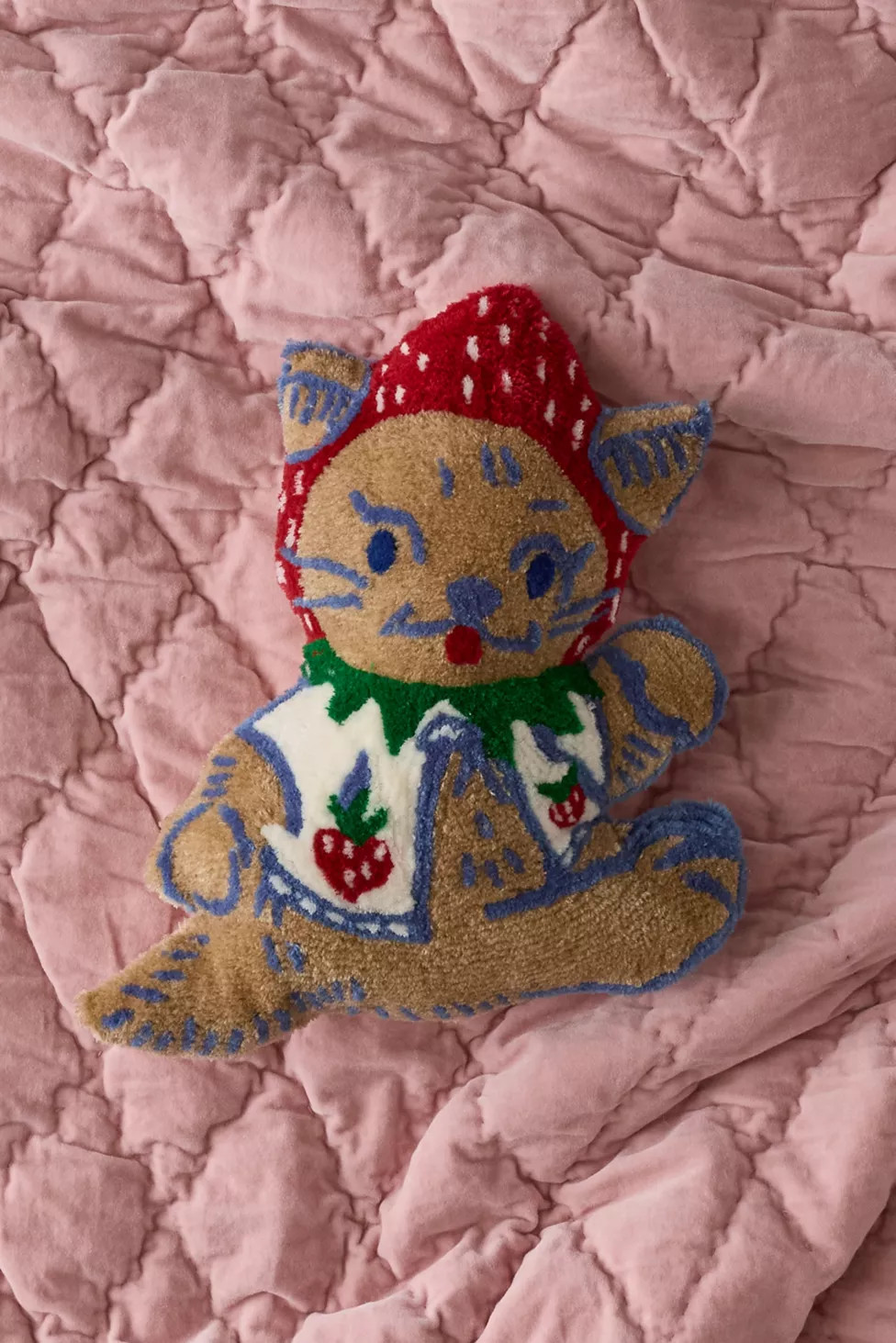 Strawberry Cat Shape Tufted Throw Pillow | Urban Outfitters (US and RoW)