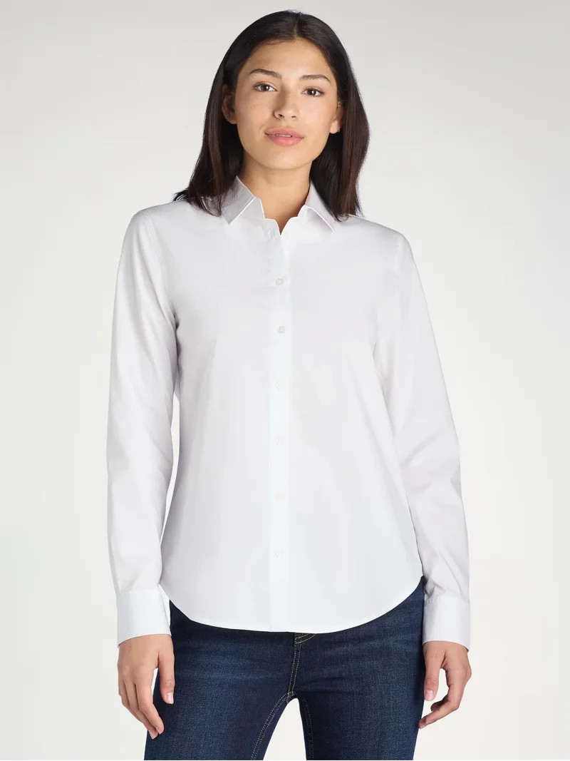 Time and Tru Women's Button Down Shirt with Long Sleeves, Sizes XS-XXXL | Walmart (US)