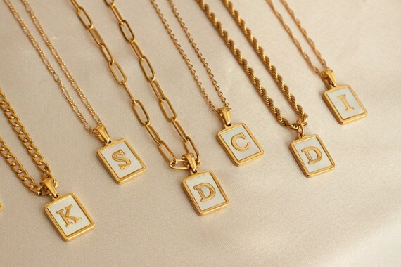 Gold Mother of Pearl Initial Necklace 18K Gold Stainless - Etsy | Etsy (US)