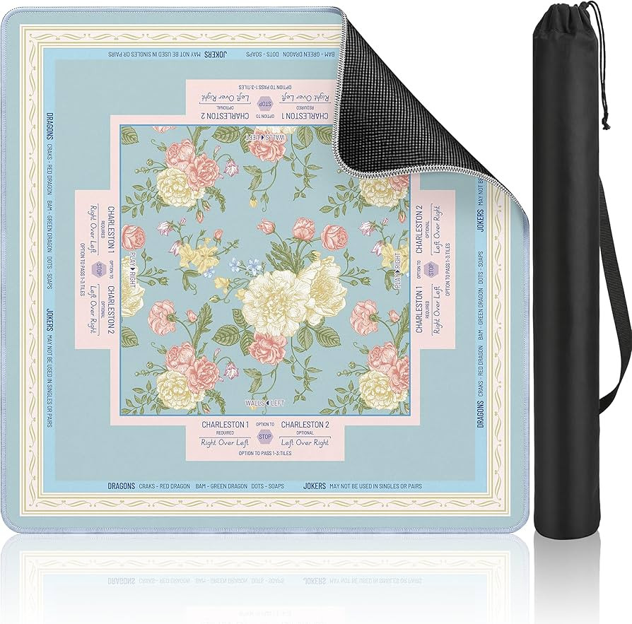 Mahjong Mat Table with Rules Mah Jong Mat Neoprene Travel Chinoiserie Floral Majong Learning Mat ... | Amazon (US)