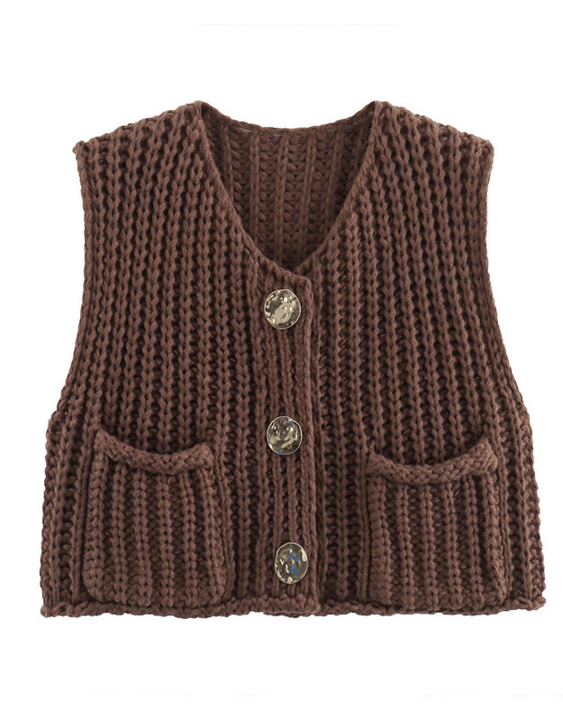 Sleeveless Cropped Button Down Cardigan Sweater Vest for Women Trendy Crochet Chunky Cable Knit T... | Walmart (US)