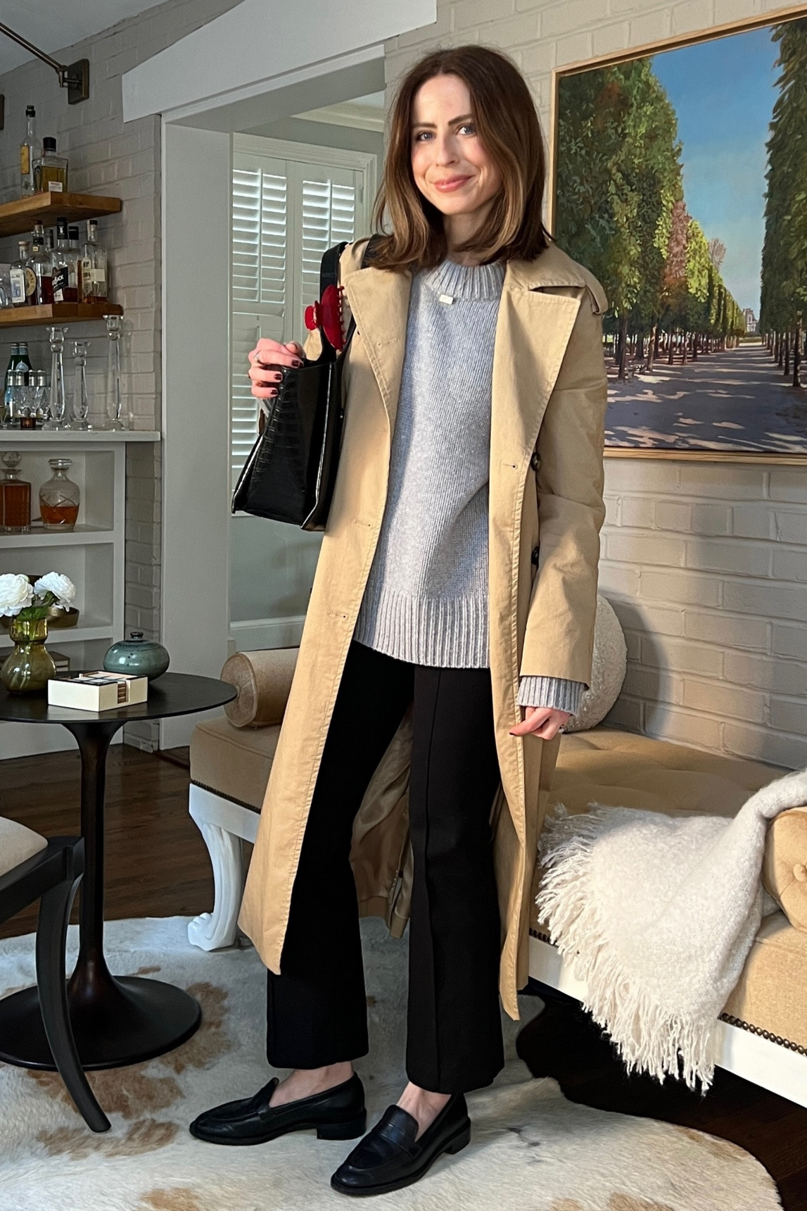 How to style a trench coat for the Spring:
Banana republic black Kick flare pants
La Ligne sweater (use code KELLYM10 for first time customers)
Stuart Weitzman black Palmer sleek loafers 
Mock Croc embossed black tote 

#LTKSeasonal #LTKstyletip