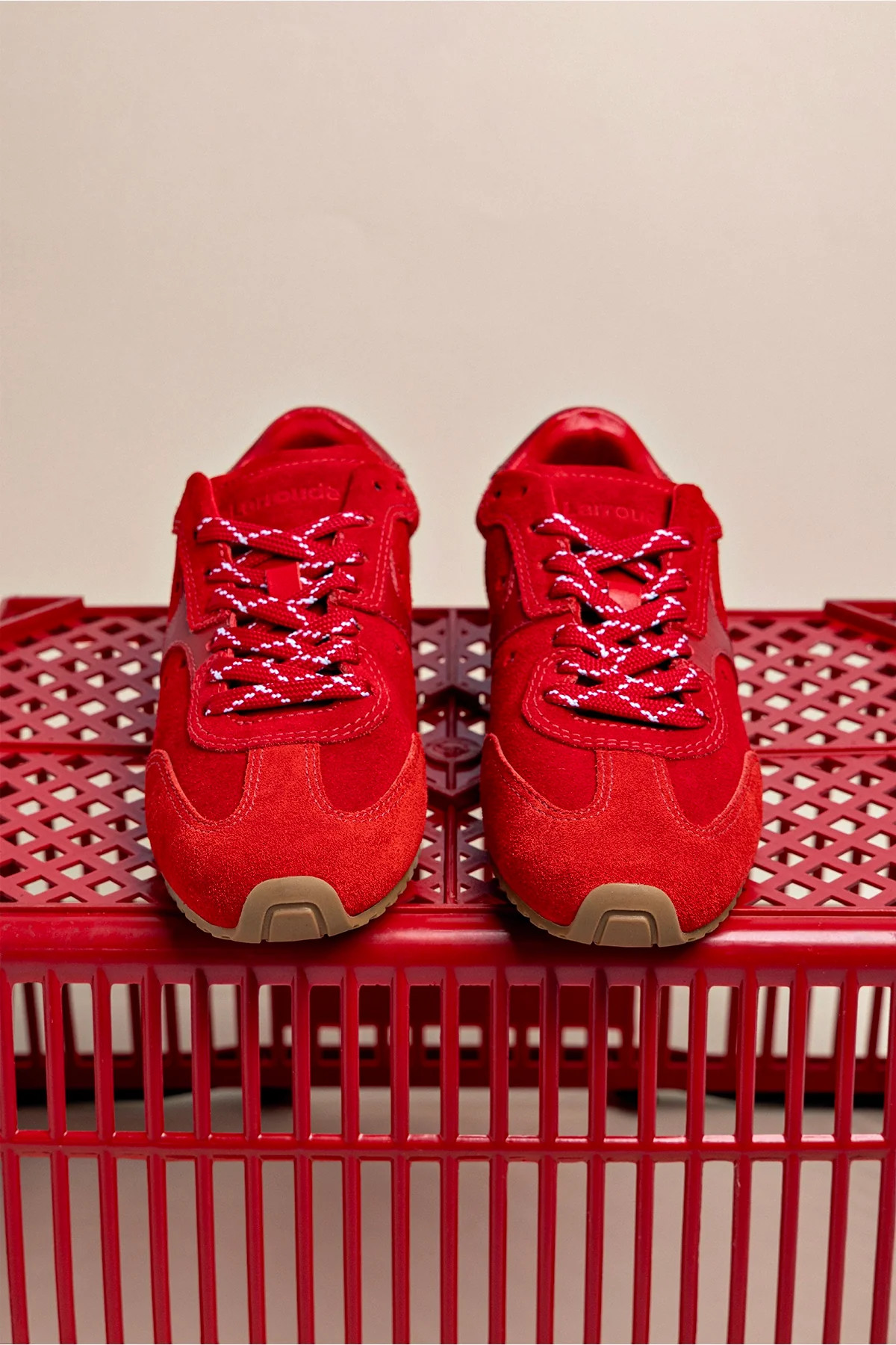 Stella Sneaker In Scarlet Suede and Blood Red Leather | Larroude