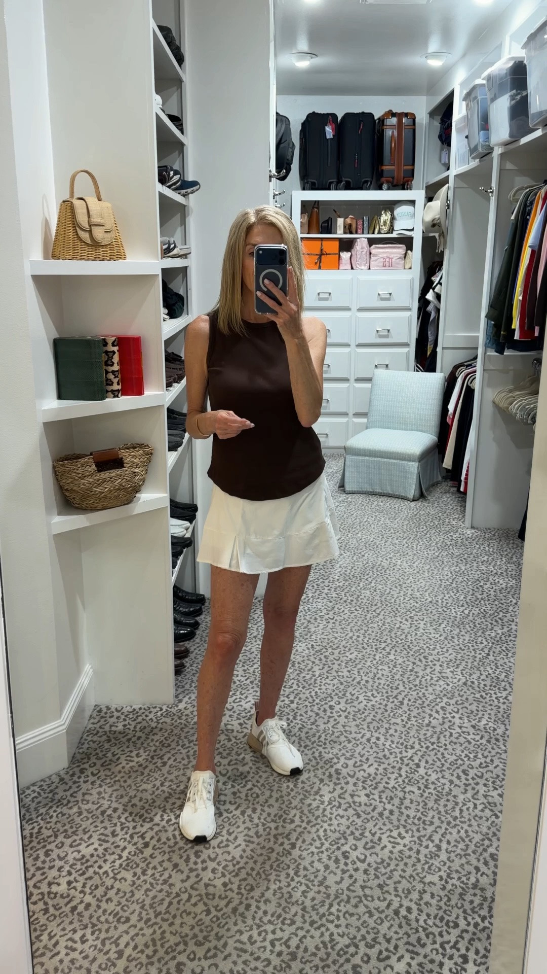 Tennis skirt & brown tank 
Adidas

#LTKgrwm #LTKootd #LTKOver40