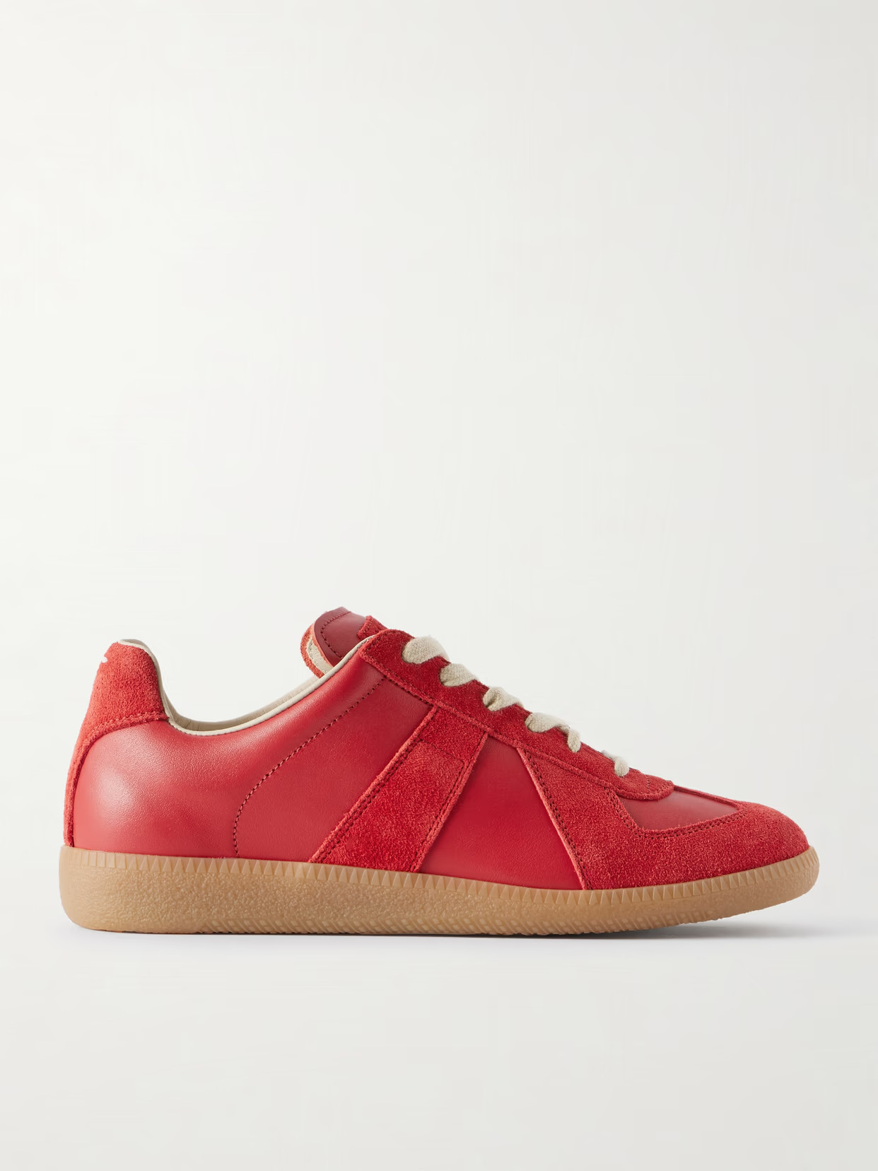 Maison Margiela - Replica Leather And Suede Sneakers - Red | NET-A-PORTER (US)