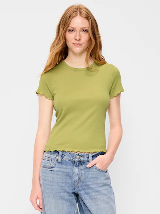 Fitted Waffle-Knit Cropped T-Shirt | Old Navy (US)