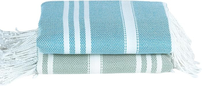 2 Pack Cotton Turkish Beach Towel Lightweight Thin Travel Vacation Essentials Oversized XL Towels... | Amazon (US)