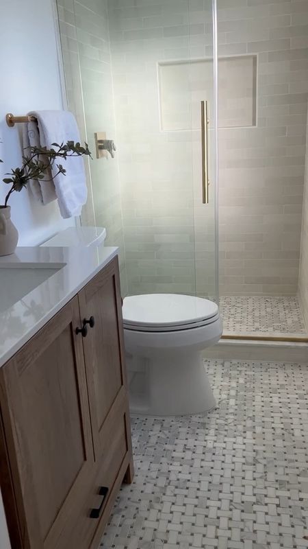 Modern classic bathroom design , basketweave tiles , neutral bathroom, organic modern design, bedrosian tile , bathroom remodel 