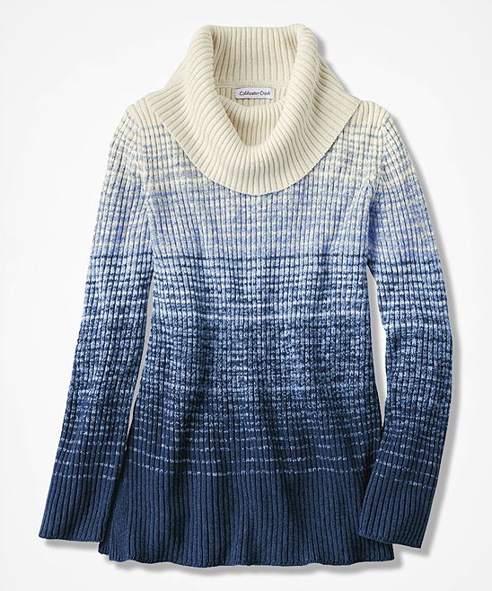 Coldwater Creek Women's Pullover Sweaters Blue - Blue Heather Ombre Ribbed Knit Cowl-Neck Sweater -  | Zulily