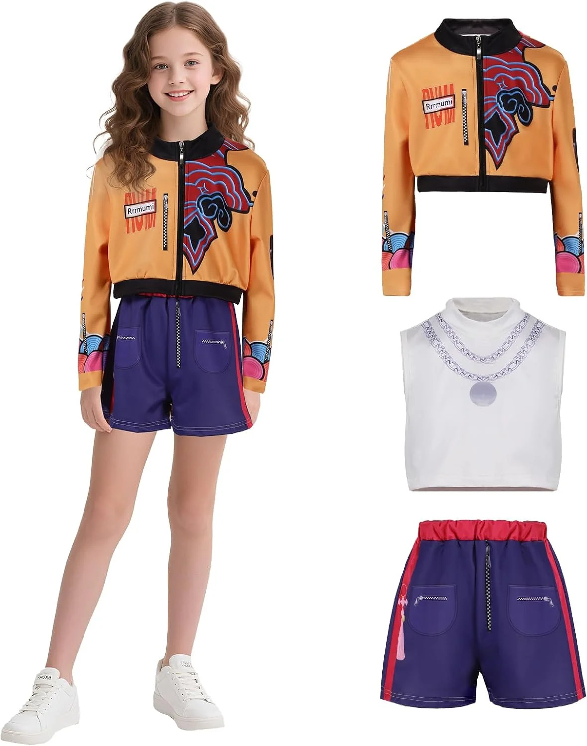 ZUITEH 3PCS Girls Rumi Demon Hunters Costume, Kids Anime Cosplay Halloween Outfit for Fancy Party... | Walmart (US)